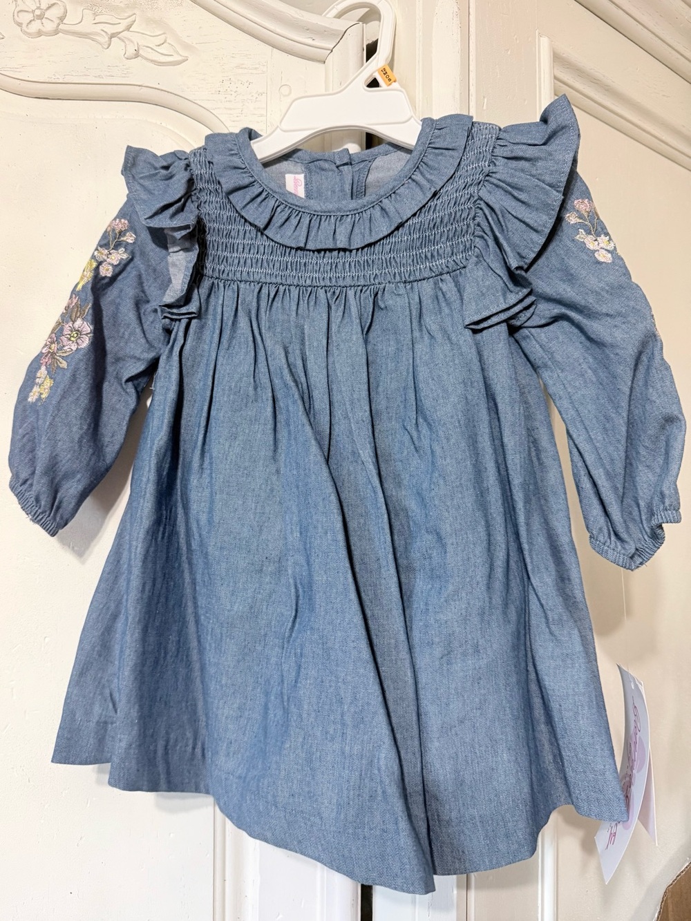 Bonnie Baby Denim Blue Smocked Ruffle Dress